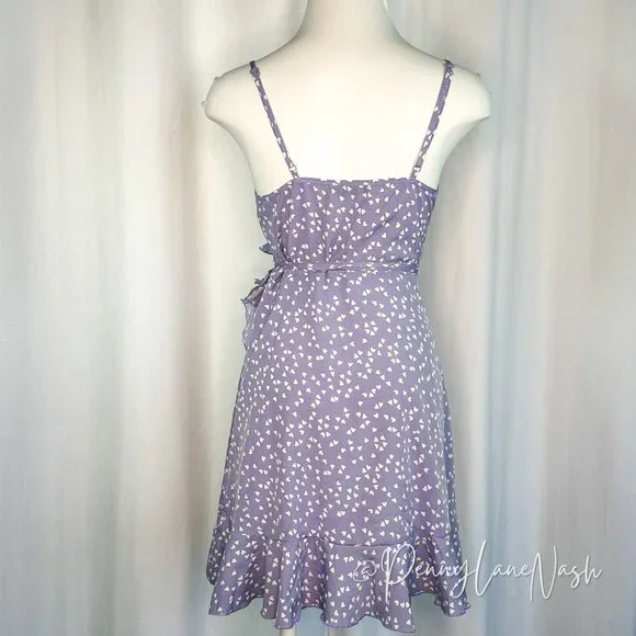 SHEIN Ruffle Trim Allover Heart Knot Side Wrap Cami Dress Purple - Picture 11 of 12